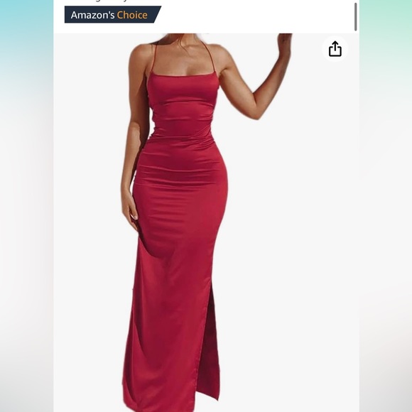 Amazon Just Quella Red Satin Strappy Dress, NWT - Picture 3 of 7
